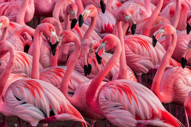 Group of Pink Flamingos Standing Together