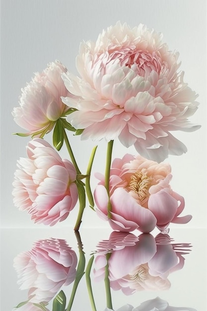 Group of pink flowers sitting on top of a table generative ai