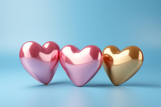 a group of pink and gold hearts