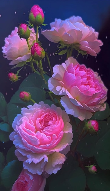 Group of pink roses sitting next to each other generative ai