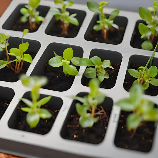 Photo a group of plants that are on a tray