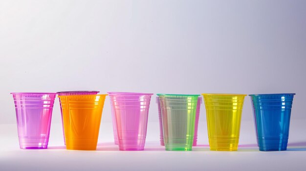 a group of plastic cups with different colors of colors