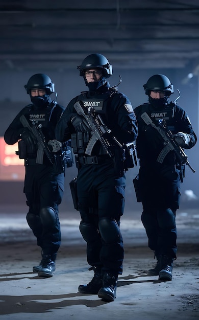 Photo a group of police officers are standing in a dark room