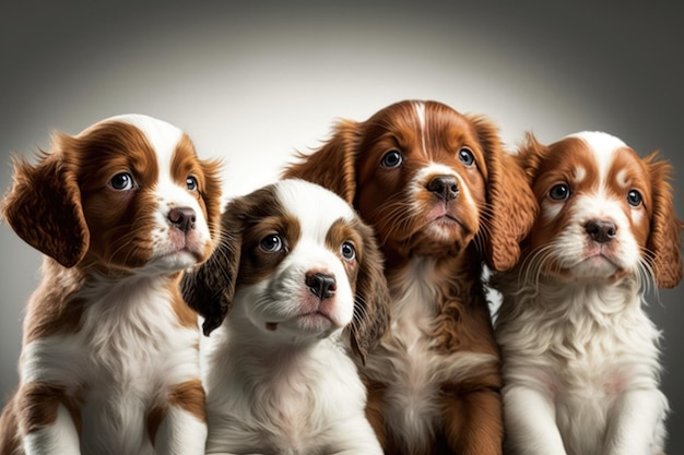 Group portrait of adorable puppies closeup photography Illustration Generative AI