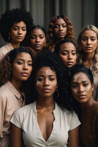 A group portrait of an African American black woman looking at the camera