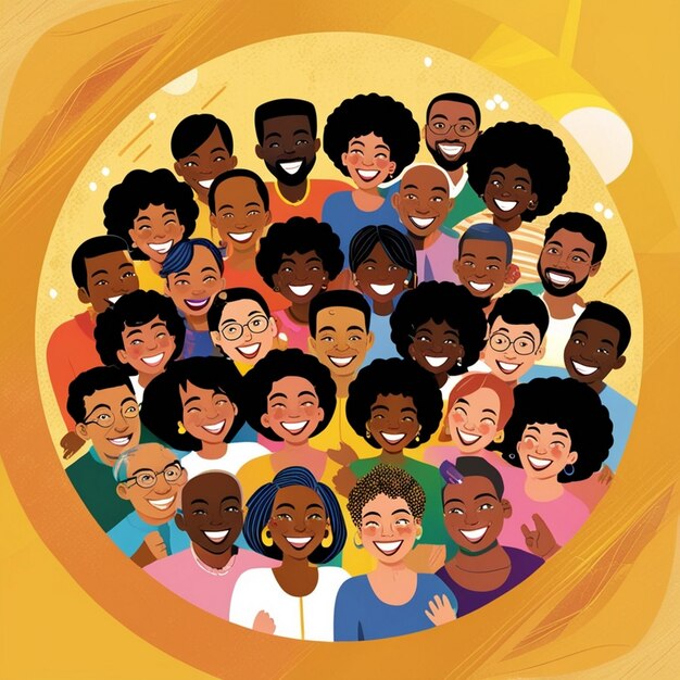 Group portrait of black people Africa American men and women Black History Month Cartoon AI generate