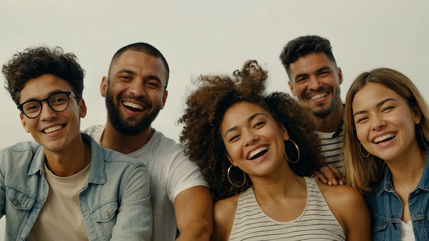 Group portrait of cheerful happy multiethnic men and women