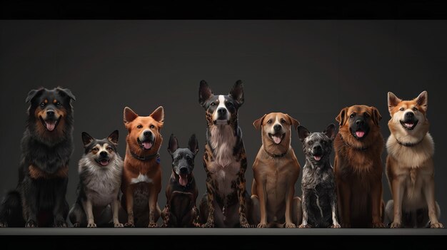 Photo group portrait of dogs of various shapes sizes and breeds