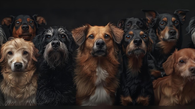 Photo group portrait of dogs of various shapes sizes and breeds