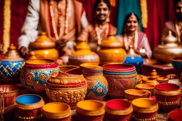 Photo a group of pottery with the word  the  on the bottom