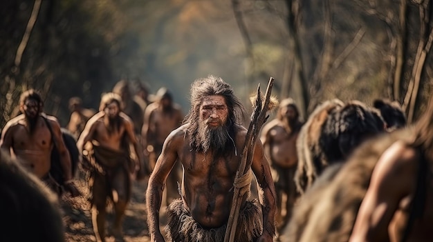 A group of primitive hunters who follow the herd of wild animals