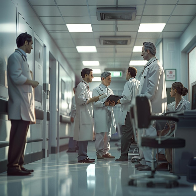 group of professional doctors working together in a hospital