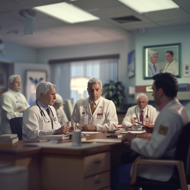 group of professional doctors working together in a hospital