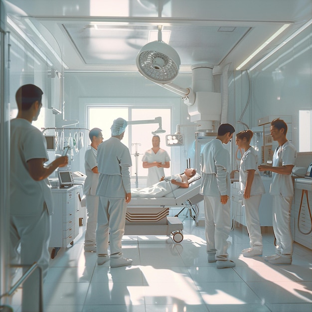 group of professional doctors working together in a hospital