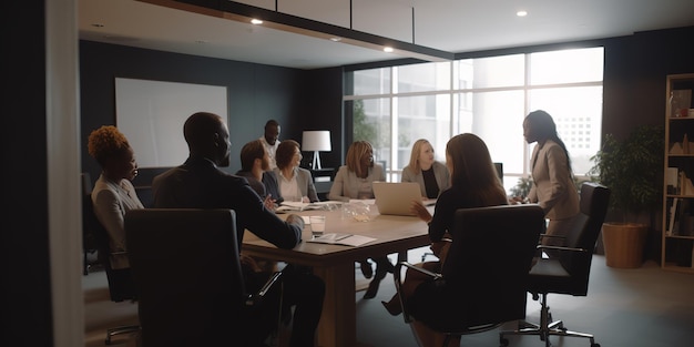 a group of professionals gathered in an office room for a meeting