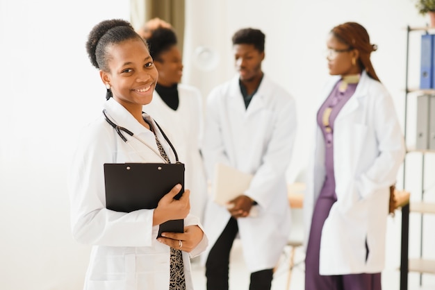 Group of professionals medical workers working together