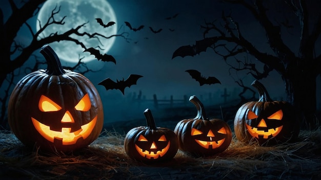 a group of pumpkins with bats on them