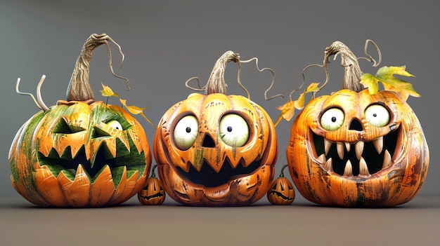 a group of pumpkins with a face drawn on them