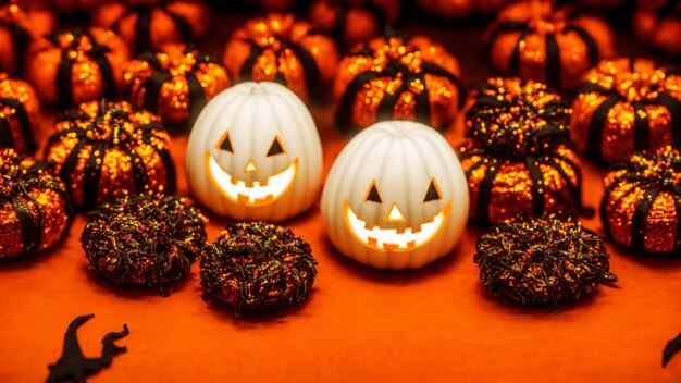 a group of pumpkins with a pumpkin on the top and a pumpkin with a candle in the middle