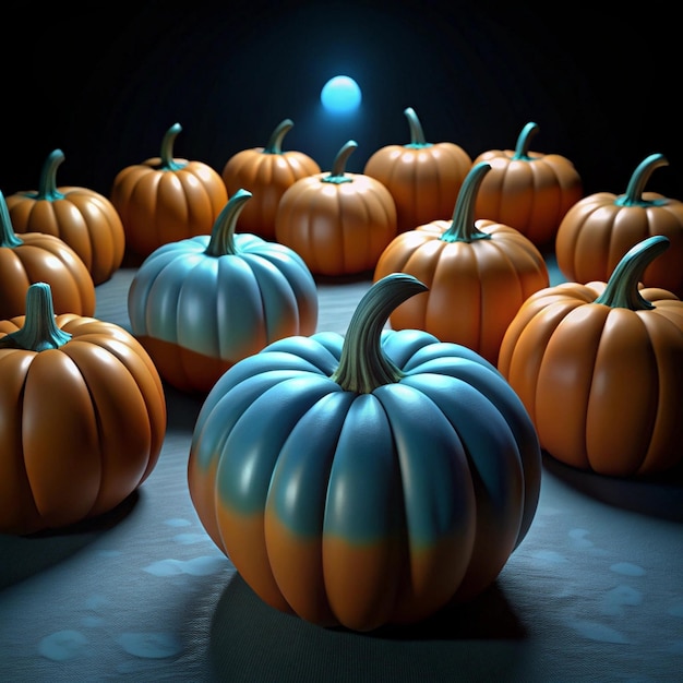 a group of pumpkins with the word quot blue quot on them