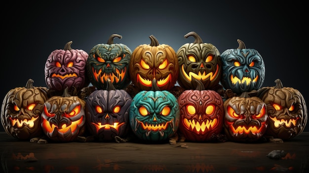 a group of pumpkins with the words quot halloween quot on them