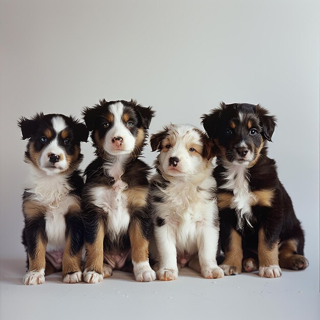 a group of puppies with one of them has a white background