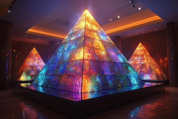 Photo a group of pyramids with lights