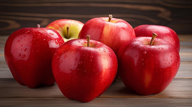 Group of Red Apples on Wooden Table