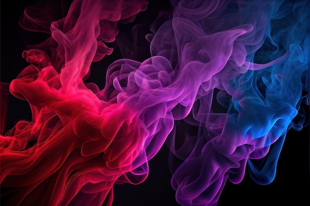 A group of red and blue smokes on a black background generative AI