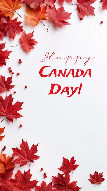 A group of red and orange leaves text happy canada day generative ai image