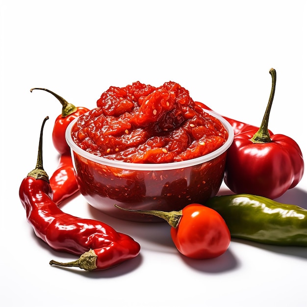 Photo a group of red peppers with a white background