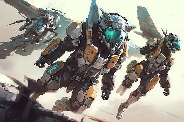 A group of robot suitwearing pilots digital art illustration