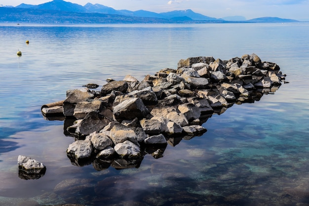 Group of Rocks around Port of Ouchy in Lausanne, Switzerland