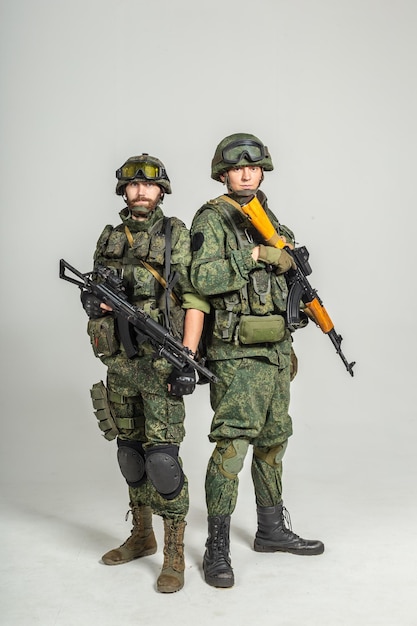 Group of russian soldiers on white background