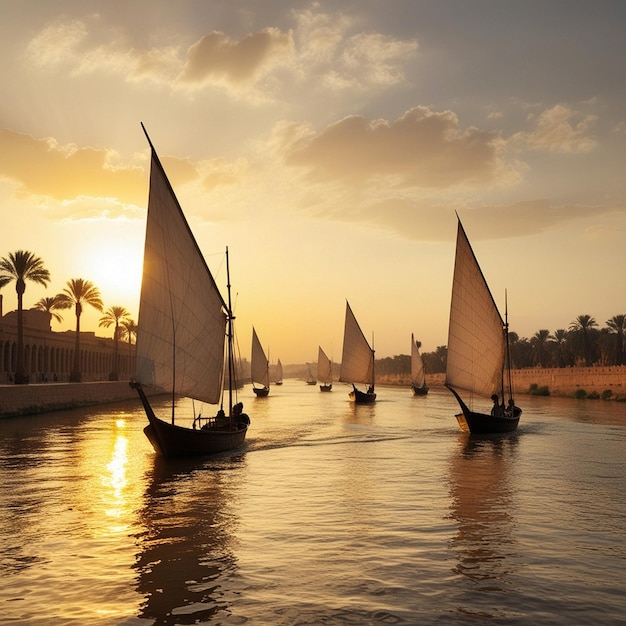 a group of sailboats are sailing in the water with palm trees in the background