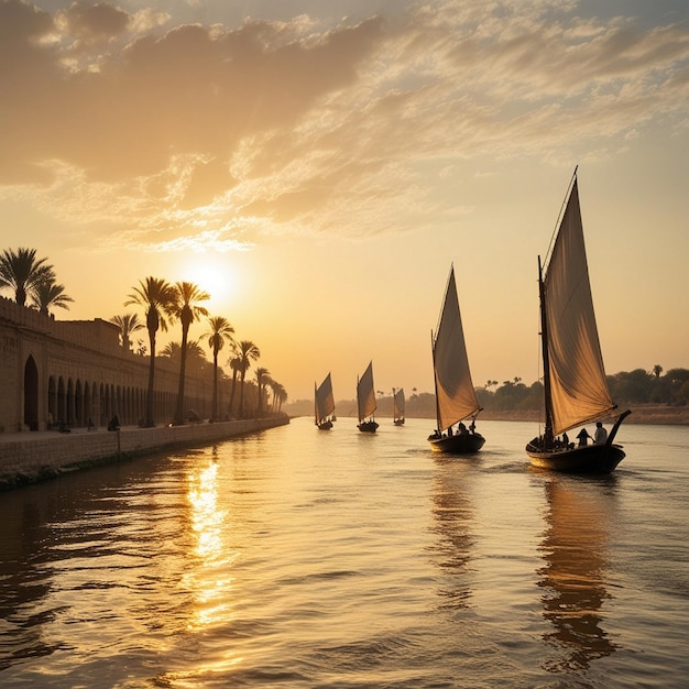 a group of sailboats are sailing in the water with palm trees in the background