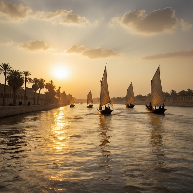 a group of sailboats are sailing in the water with palm trees in the background