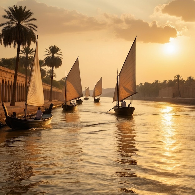 a group of sailboats are sailing in the water with palm trees in the background