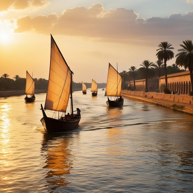 Photo a group of sailboats are sailing in the water with palm trees in the background