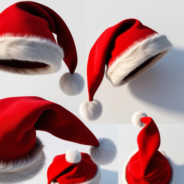 a group of santa hats are shown with one being a santa hat