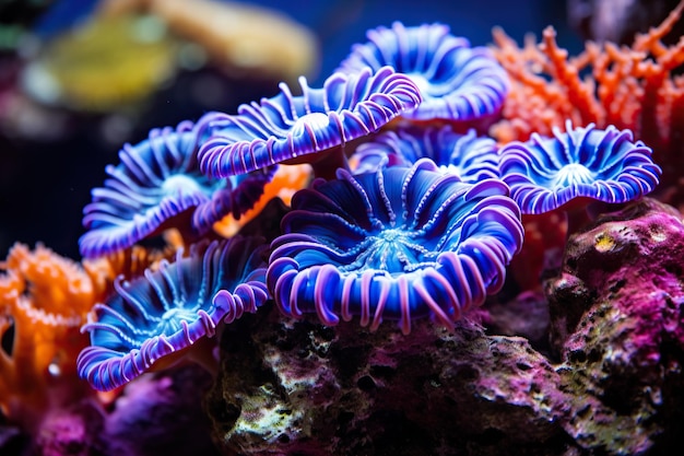 a group of sea anemons sitting on top of a rock The underwater sea world deepsea animals and the marine ecosystem