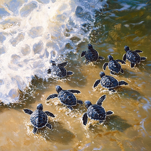 Photo a group of sea turtles are swimming in the water