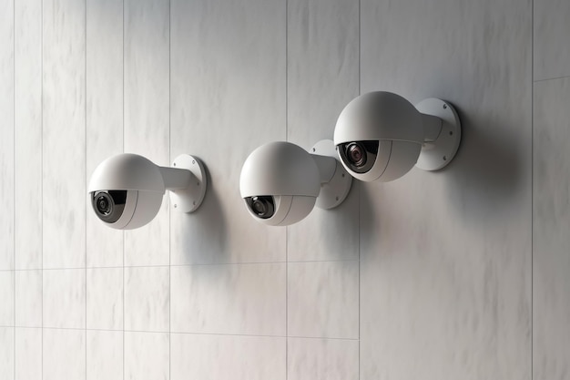 Photo a group of security cameras on a wall