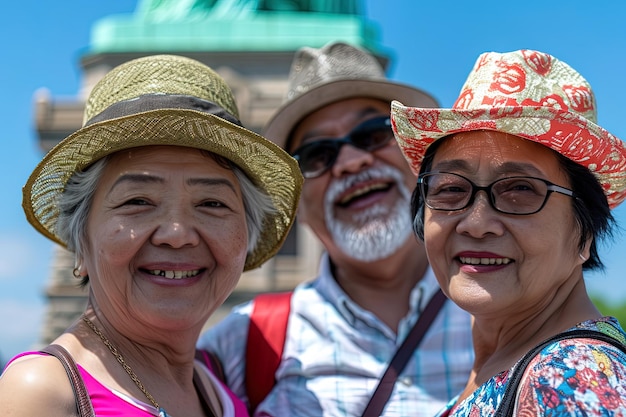 Group of senior asian friends traveler portrait in New York America