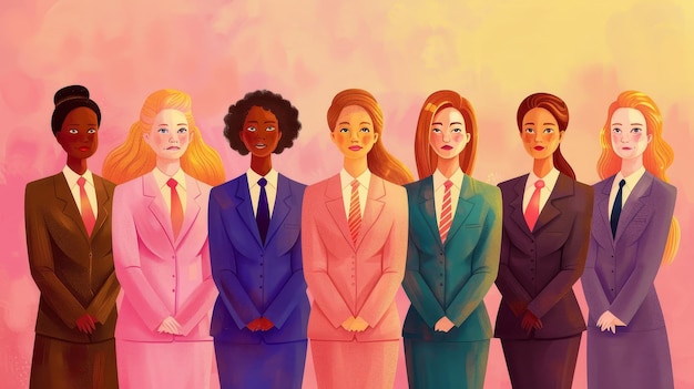 Photo a group of seven diverse women in business suits stand together showcasing unity empowerment