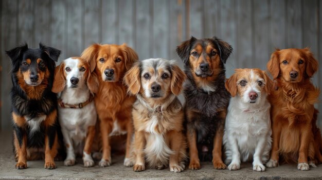 Photo a group of seven dogs sitting in a row