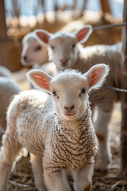 A group of sheep standing next to each other Suitable for agricultural themes