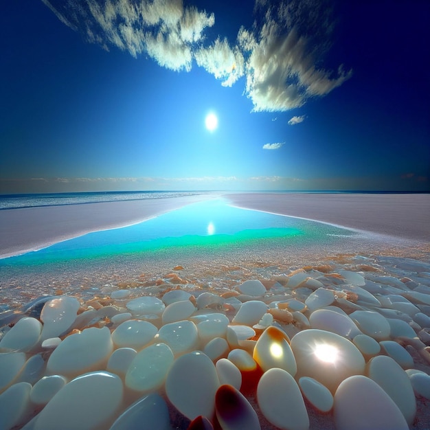 Group of shells sitting on top of a sandy beach generative ai