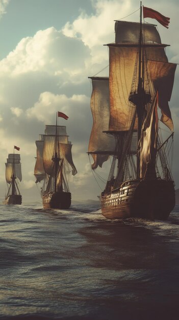 a group of ships with sails that say  the name of the sea