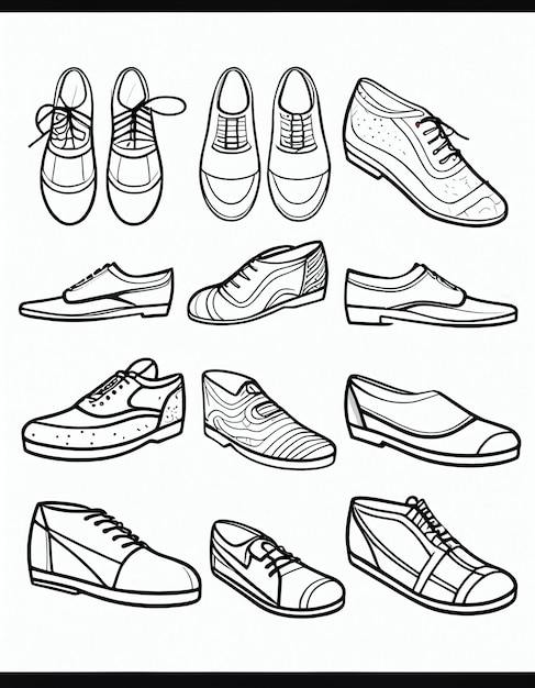 a group of shoes drawn in a line on a white background generative ai